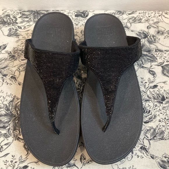 FITFLOP Sz 11 Lottie Thong Slip On Shimmery Crystal Encrusted Slip On Sandals - Picture 2 of 14
